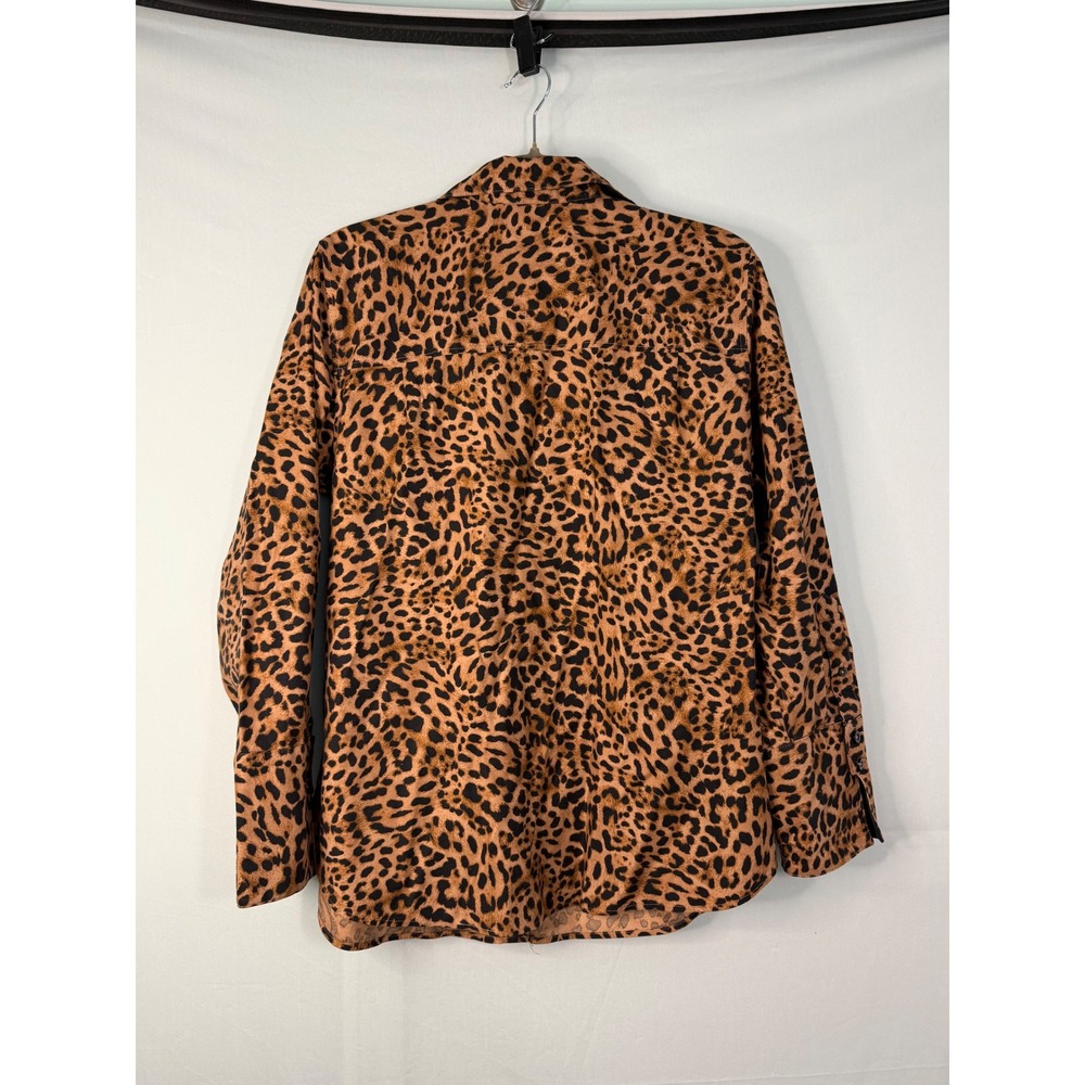 Chicos Leopard Print No-Iron Chic Stretch Button Down Shirt‎ 2 L Brown Black - Picture 3 of 5